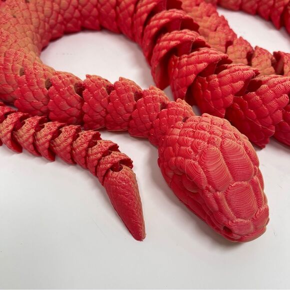 Articulating Snake 3D Printed 5 Feet Long Red Yellow Color Décor Gift - Picture 3 of 7